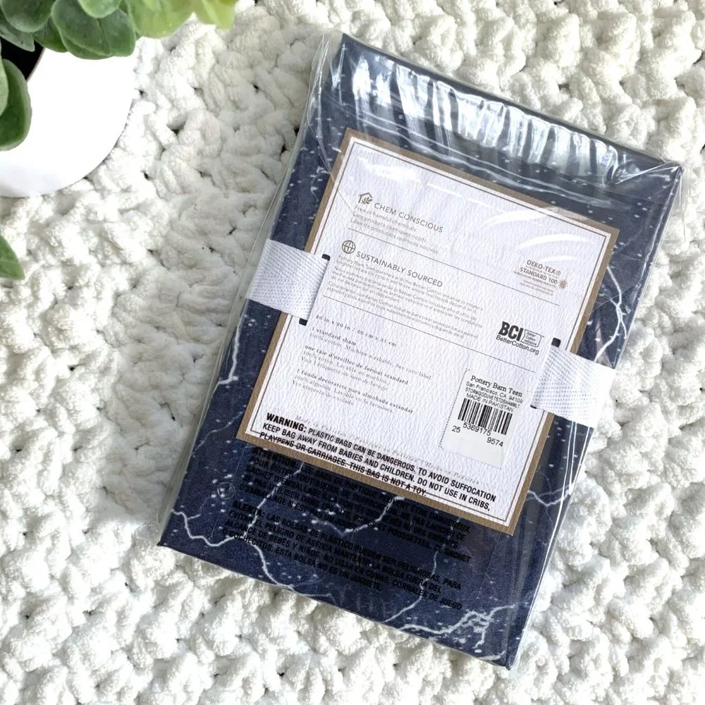NWT 1x Pottery Barn Storm Glow-in-the-Dark Pillow Sham (Blue)
